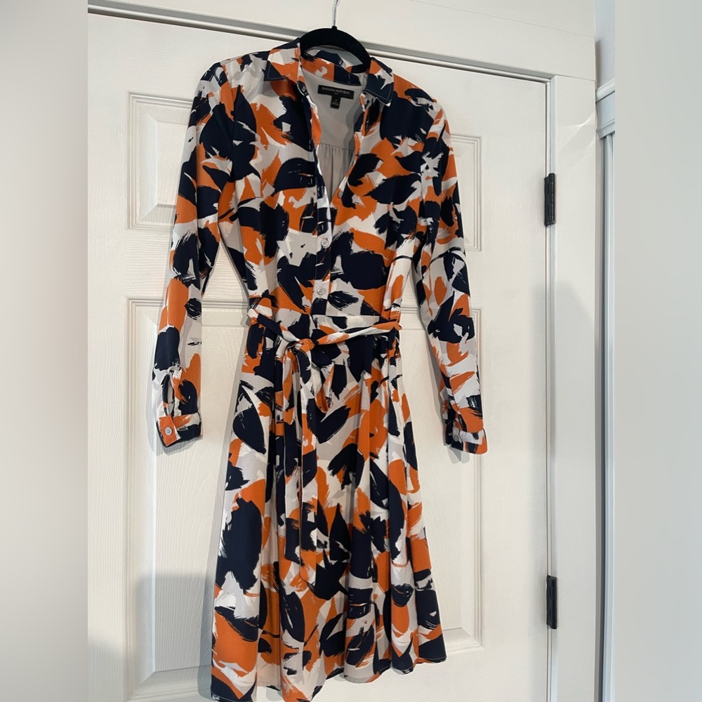Banana Republic Abstract Print Midi Dress - Orange, Black, White